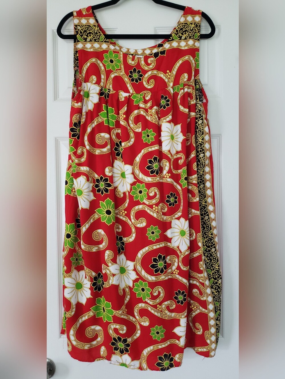 Red Floral Print Women's Mumu with Green and White Accents